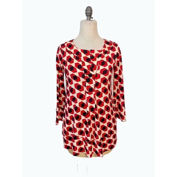 Diane von Furstenberg 100% silk Geometric Tunic Top 2 - Picture 1 of 5